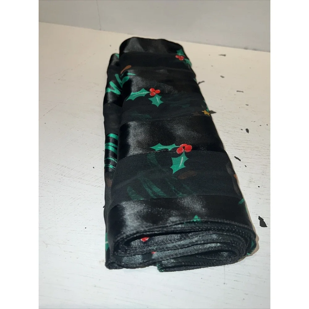 Vintage Woman's black‎ green Christmas tree Floral Christmas Scarf 60
